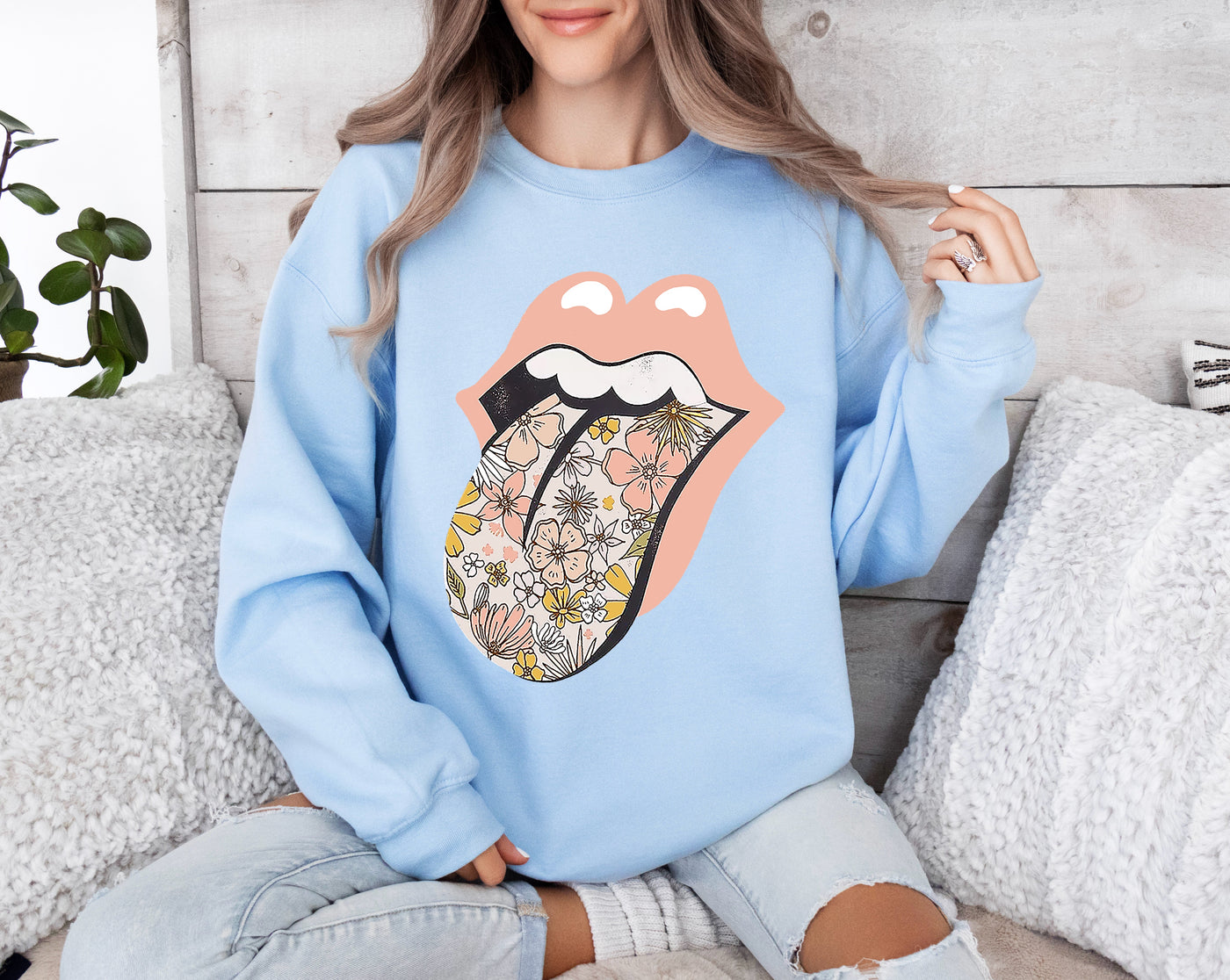Retro Floral Tongues Out (Rolling Stones)