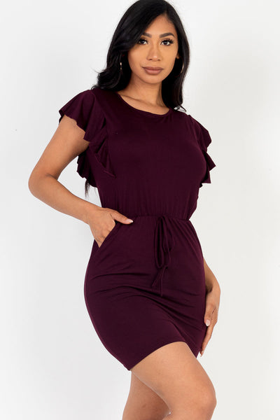 Butterfly Sleeve Tie Front Pocket Mini Bodycon - Luv Lush