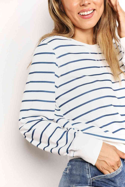 Double Take Striped Long Sleeve Round Neck Top - Luv Lush