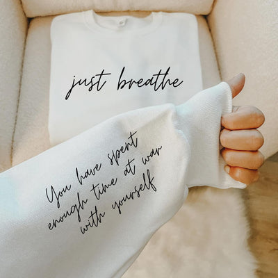 Just Breathe With Sleeve Accent Sweatshirt - Luv Lush