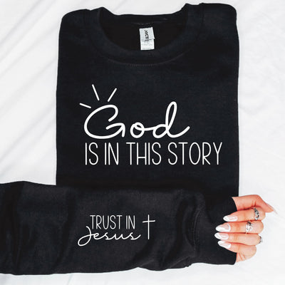God Is In This Story   With  Sleeve Accent Sweatshirt - Luv Lush