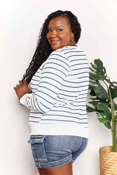 Double Take Striped Long Sleeve Round Neck Top - Luv Lush