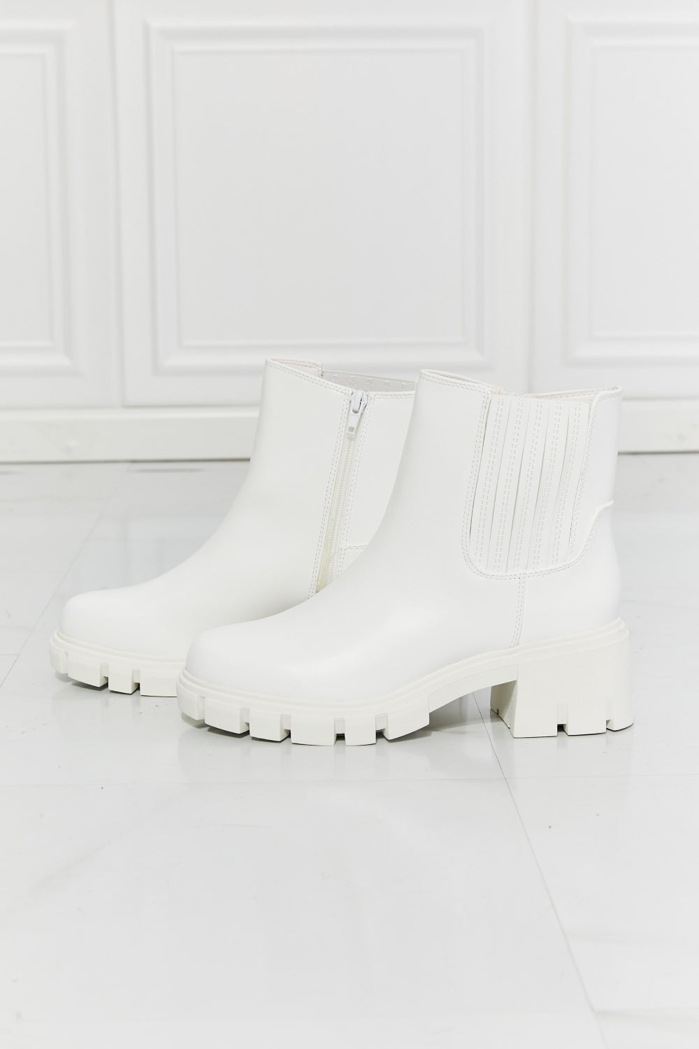 MMShoes What It Takes Lug Sole Chelsea Boots in White - Luv Lush